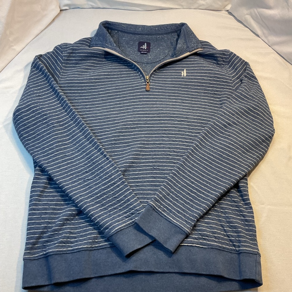Johnnie-O Men's Blue & White Striped Long Sleeve 1/4 Zip Sweater Pullover Size M